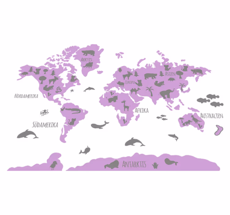 Tapis vinyle carte du monde continents abstraits animaux - TenStickers