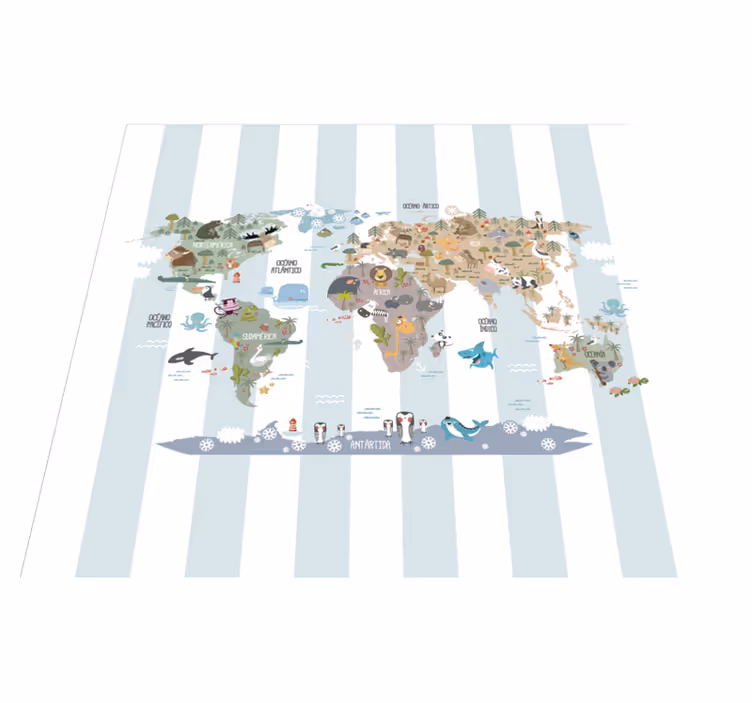 Tapis vinyle carte du monde faune - TenStickers
