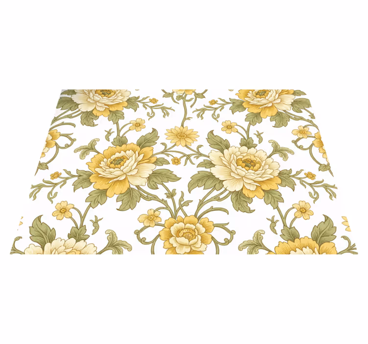 Tapis vinyle vintage design fleuri jaune - TenStickers