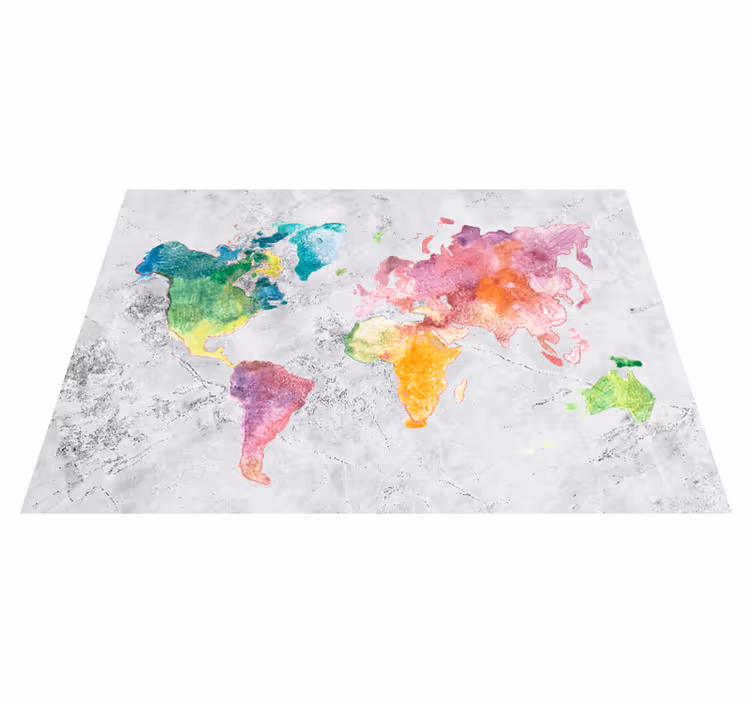 Tapis vinyle carte du monde aspect pierre, carte colorée - TenStickers
