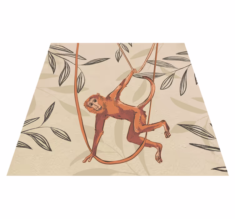 Tapis vinyle pour enfants singe bébé sur plante - TenStickers