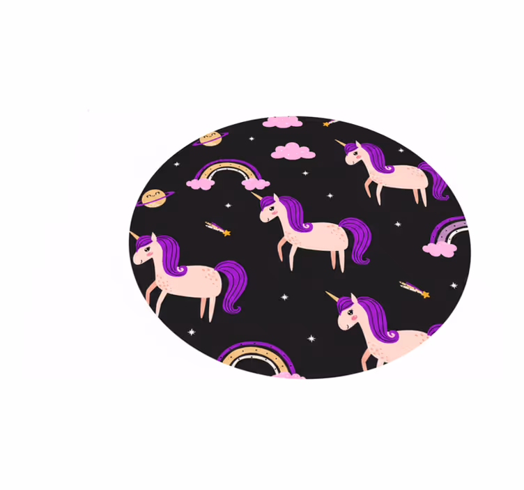 Tapis vinyle pour enfants licornes artistiques sur fond noir - TenStickers