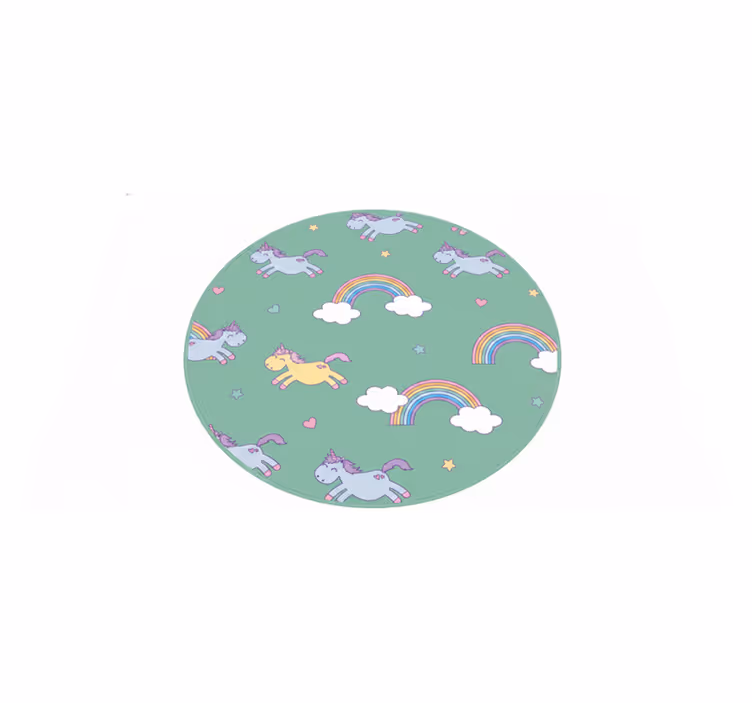 Tapis vinyle pour enfants fond teal licornes et arcs-en-ciel - TenStickers