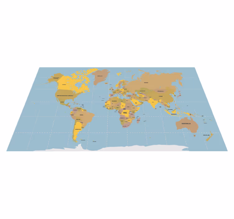 Tapis vinyle carte du monde bleu et beige - TenStickers