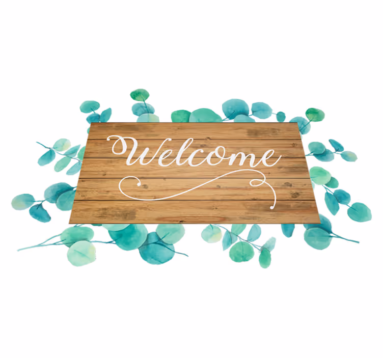 Tapis vinyle entrée eucalypte texte bienvenue - TenStickers