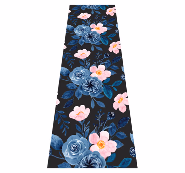 Tapis vinyle salon motif bleu et rose sur fond noir - TenStickers