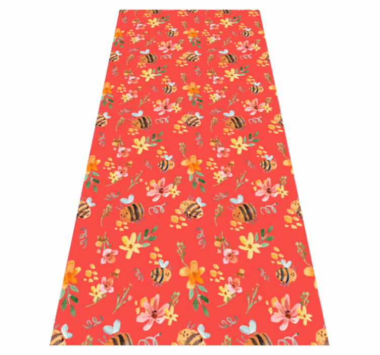 Tapis vinyle salon abeilles et fleurs rétro - TenStickers