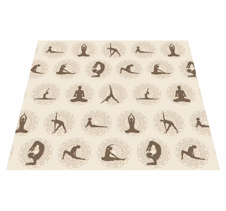 Tapis vinyle beige avec icônes de yoga marron - TenStickers