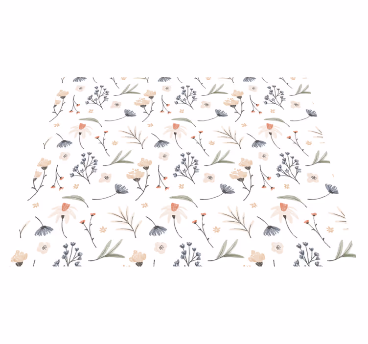 Tapis vinyle blanc motif floral aquarelle - TenStickers