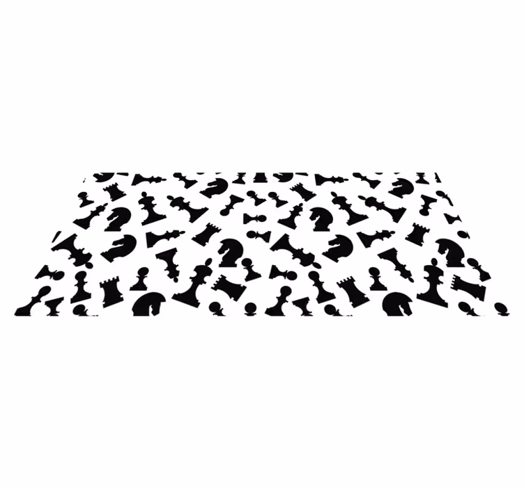 Tapis vinyle blanc pièces d'échecs noires sur tapis blanc - TenStickers