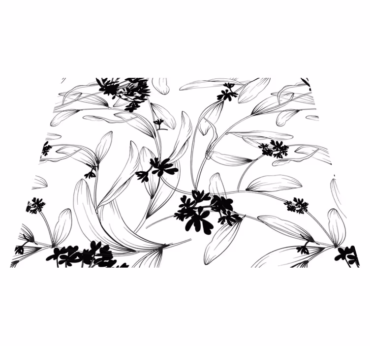 Tapis vinyle blanc motif feuilles noires - TenStickers