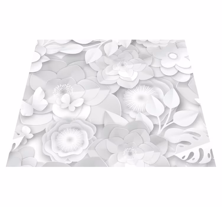 Tapis vinyle blanc fleurs 3d - TenStickers