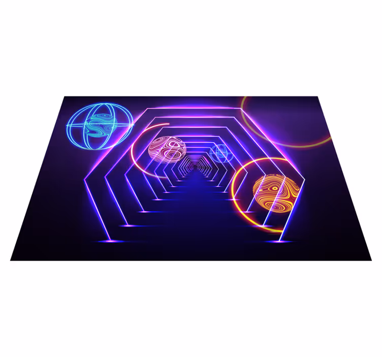 Tapis vinyle violet vue tunnel hexagonal néon - TenStickers