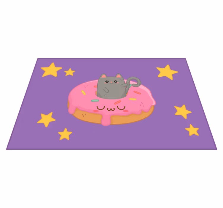 Tapis vinyle violet chat et donut - TenStickers