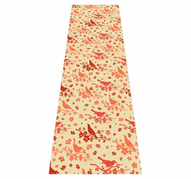 Tapis vinyle orange arbres orientaux avec oiseaux - TenStickers