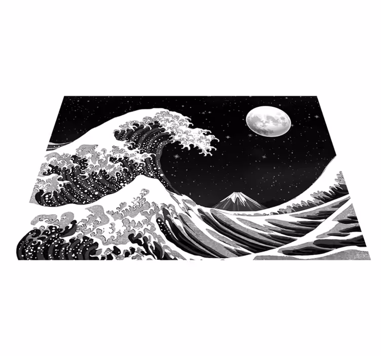 Tapis vinyle noir vague de kanagawa nocturne - TenStickers