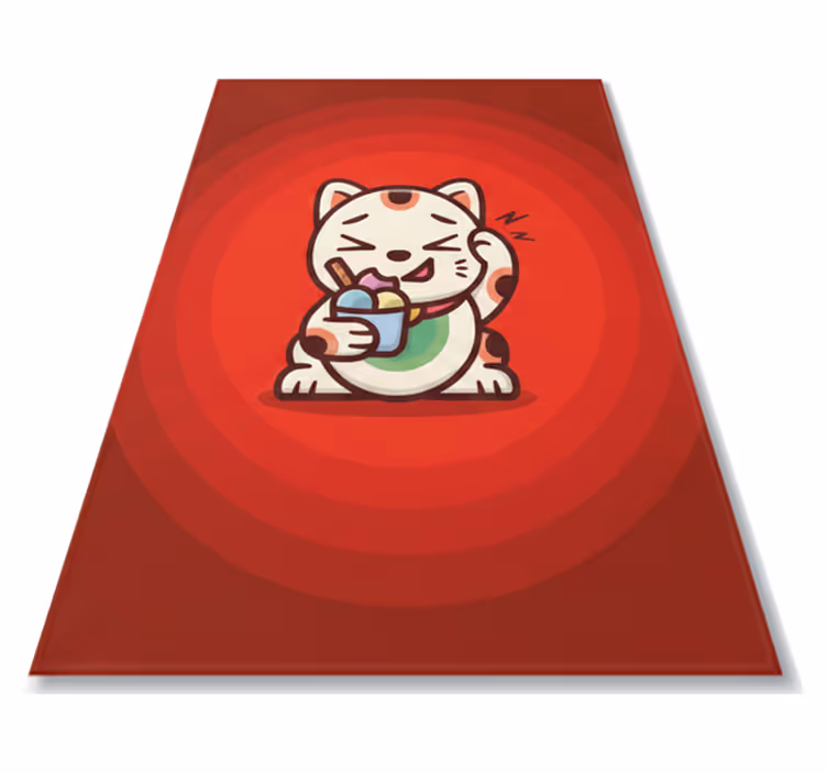 Tapis vinyle rouge chat mignon avec une glace - TenStickers