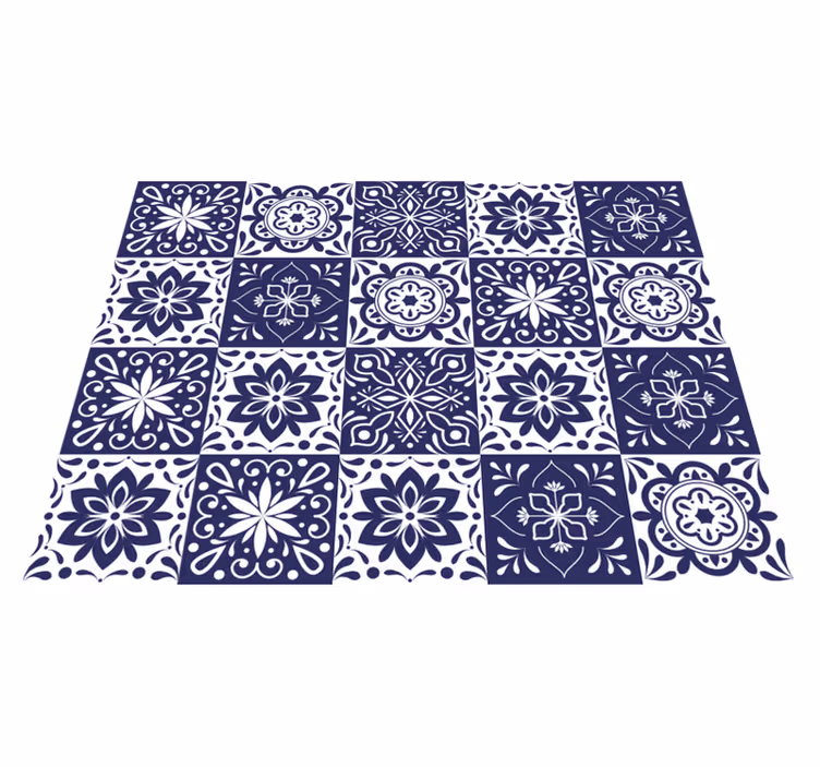 Superbe tapis de salon en autocollant à carreaux floraux - TenStickers