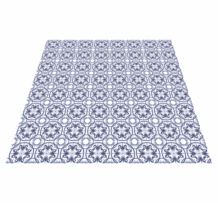 Tapis vinyle carreaux de ciment motif carrelage blanc bleu - TenStickers