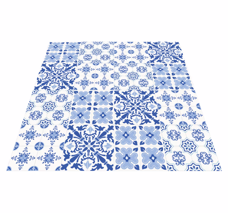 Tapis vinyle carreaux de ciment effet de carrelage bleu - TenStickers