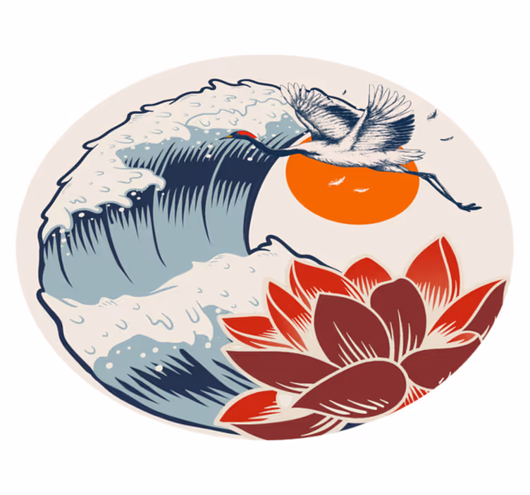 Tapis vinyle animal grue océan coucher de soleil - TenStickers