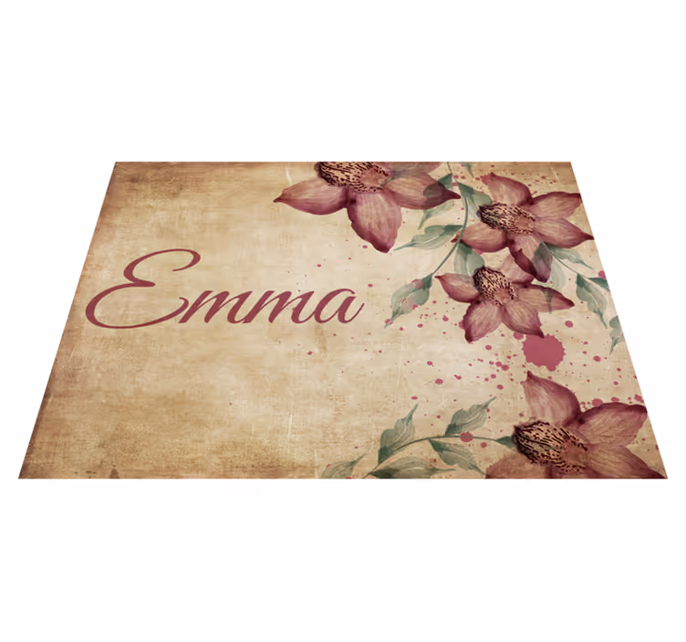 Tapis vinyle vintage orchidée fleurie avec nom - TenStickers