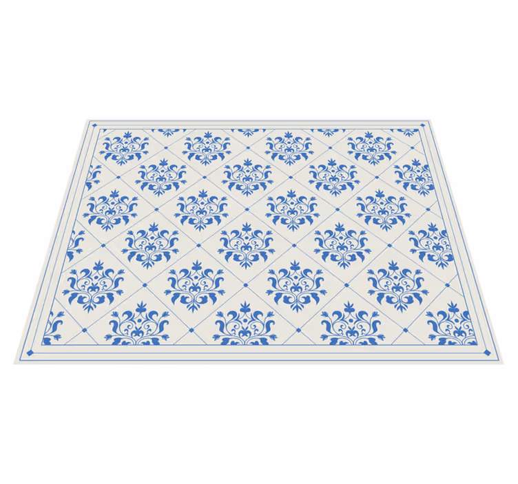 Tapis vinyle carreaux de ciment bleu ornemental - TenStickers