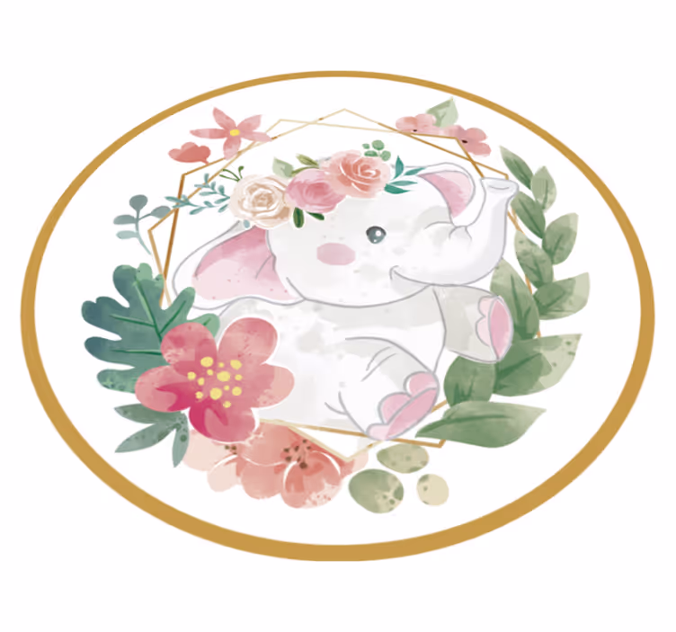 Tapis vinyle pour enfants éléphant floral circulaire - TenStickers