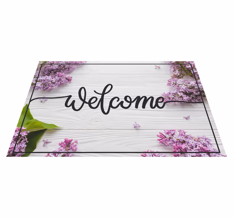 Tapis vinyle citation bienvenue à l'entrée florale - TenStickers