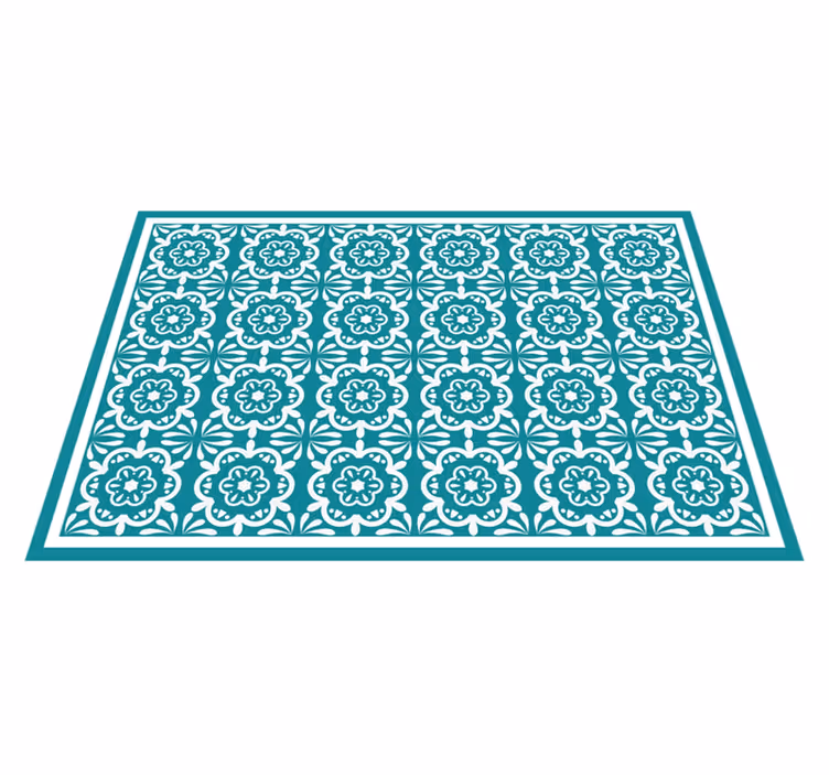 Tapis cuisine motif floral sarcelle - TenStickers