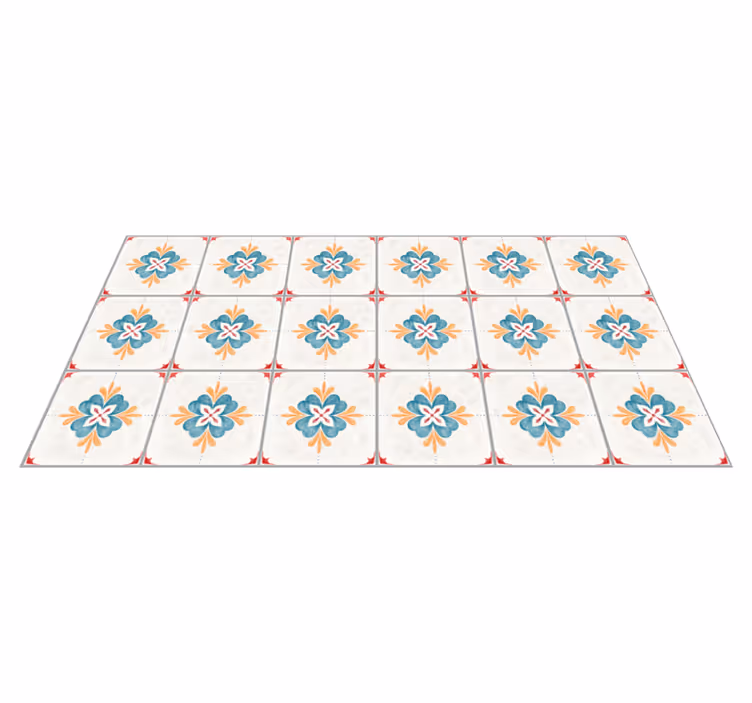 Tapis vinyle carreaux de ciment motif de carrelage floral - TenStickers