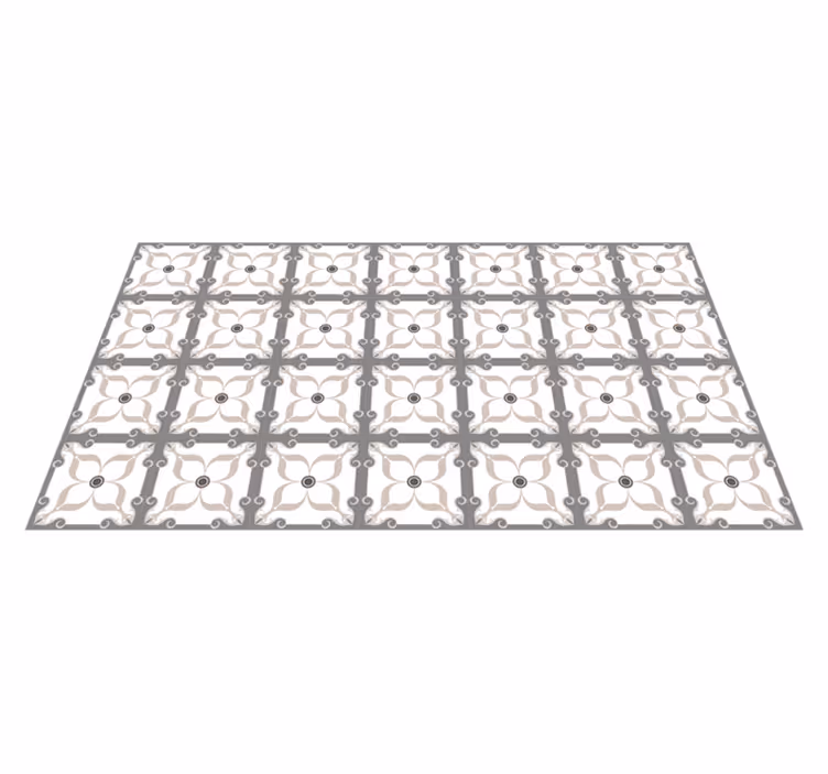 Tapis vinyle motif carrelage floral bleu - TenStickers