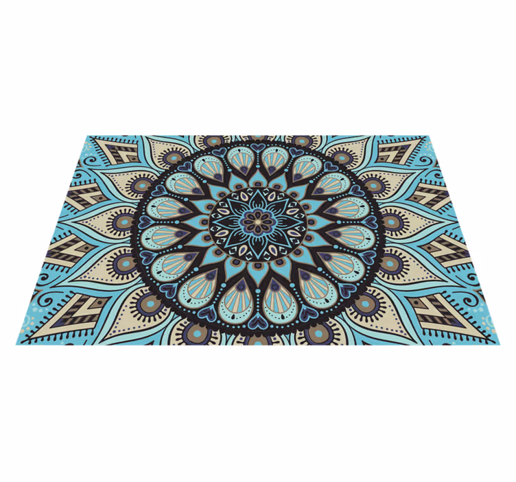 Tapis vinyle mandala Ethnique noir et bleu - TenStickers