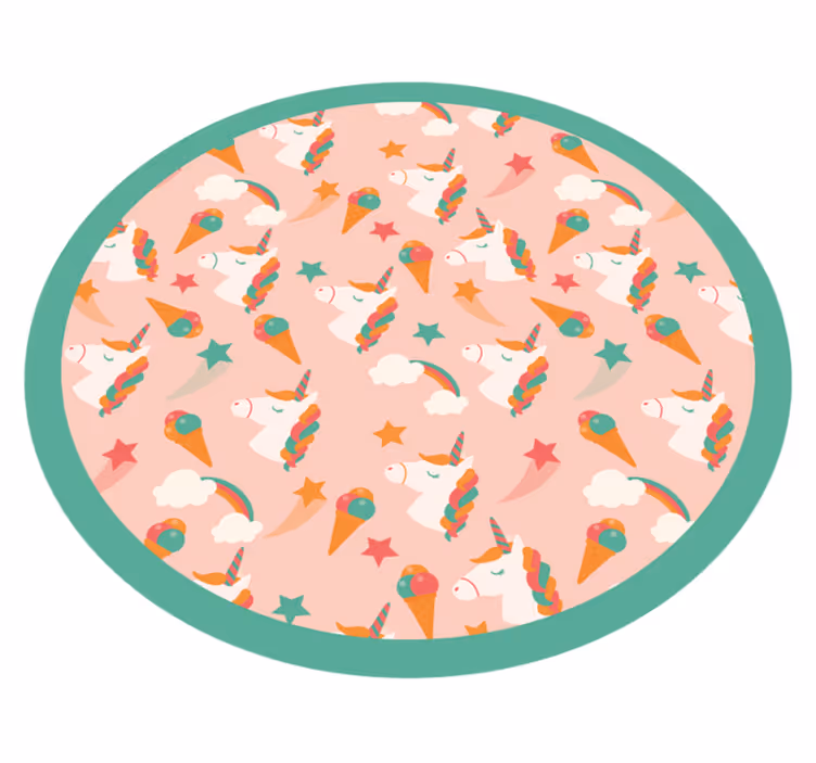 Tapis vinyle pour enfants cercle de motifs de licorne - TenStickers