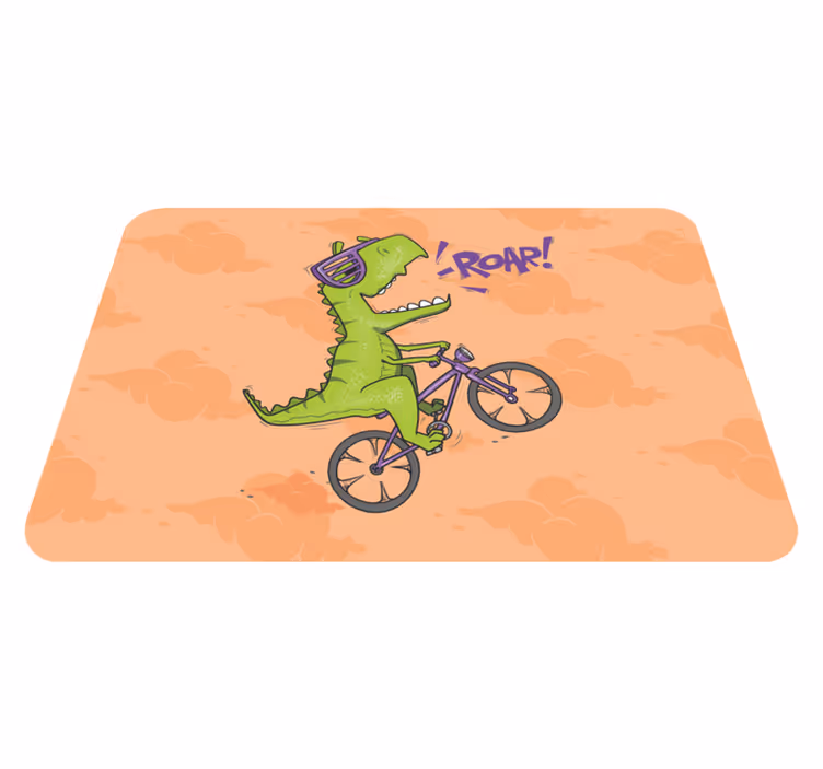 Tapis vinyle pour enfants rugissement de dinosaure à vélo - TenStickers