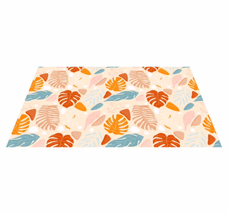 Tapis vinyle fleurs et plantes motifs feuilles beiges - TenStickers