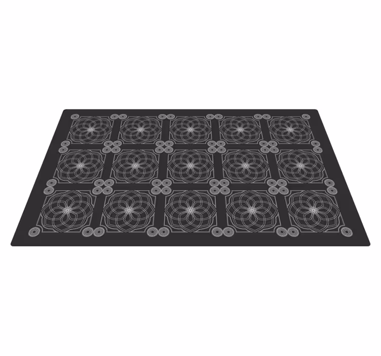 Tapis vinyle noir motifs floraux géométriques - TenStickers