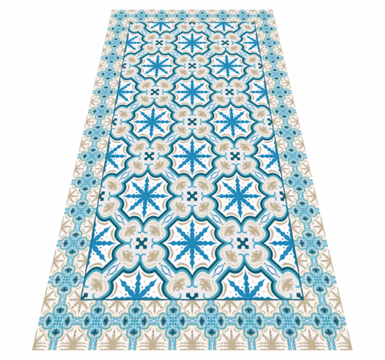 Tapis vinyle carreaux de ciment imprimé botanique azur - TenStickers