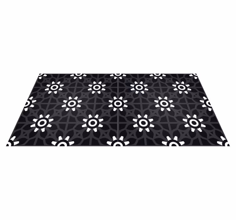 Tapis vinyle noir imprimé floral blanc - TenStickers