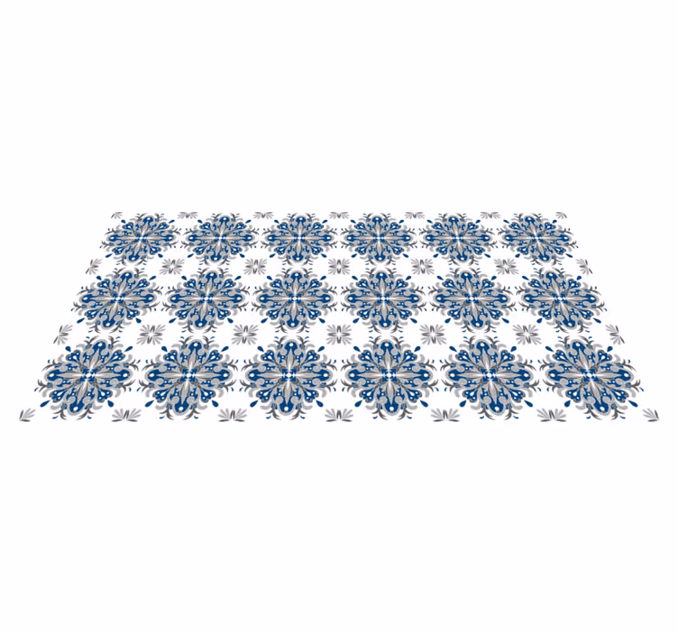 Tapis mosaique vinyle fleuri bleu élégant - TenStickers