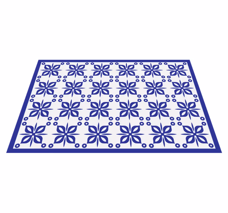 Tapis vinyle carreaux de ciment élément floral bleu - TenStickers