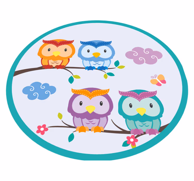 Tapis vinyle chambre bébé famille de hiboux colorés - TenStickers