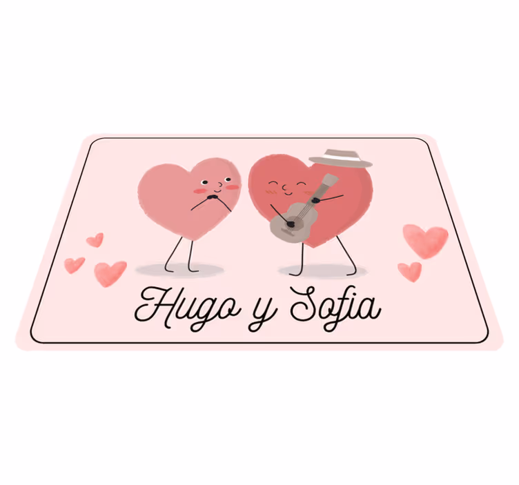 Tapis vinyle chambre duo de coeurs avec nom - TenStickers