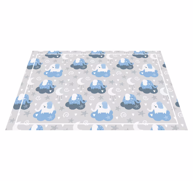Tapis vinyle pour enfants éléphants bleus nordiques - TenStickers