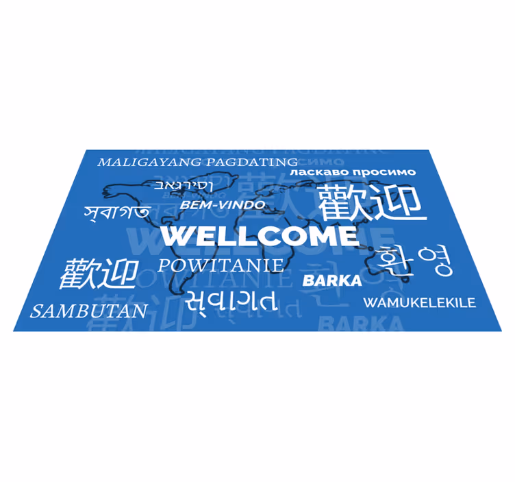 Tapis vinyle carte du monde bienvenue en plusieurs langues - TenStickers