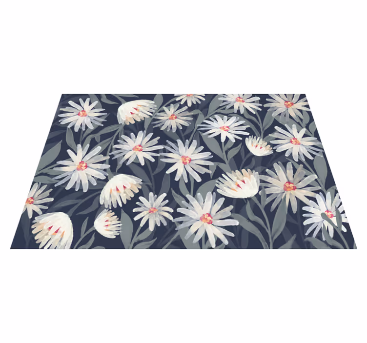 Tapis vinyle salon fleurs de marguerites blanches - TenStickers