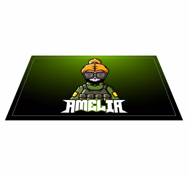 Tapis vinyle ado femme soldat avec nom - TenStickers