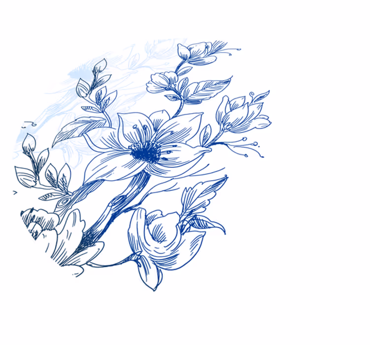 Tapis vinyle fleurs et plantes croquis botanique bleu - TenStickers