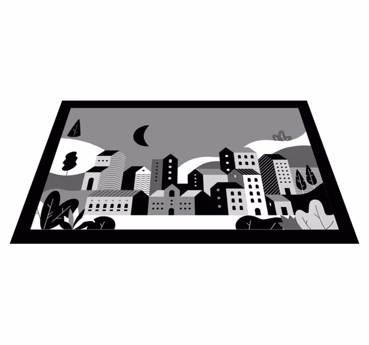 Tapis vinyle moderne paysage urbain en noir et blanc - TenStickers