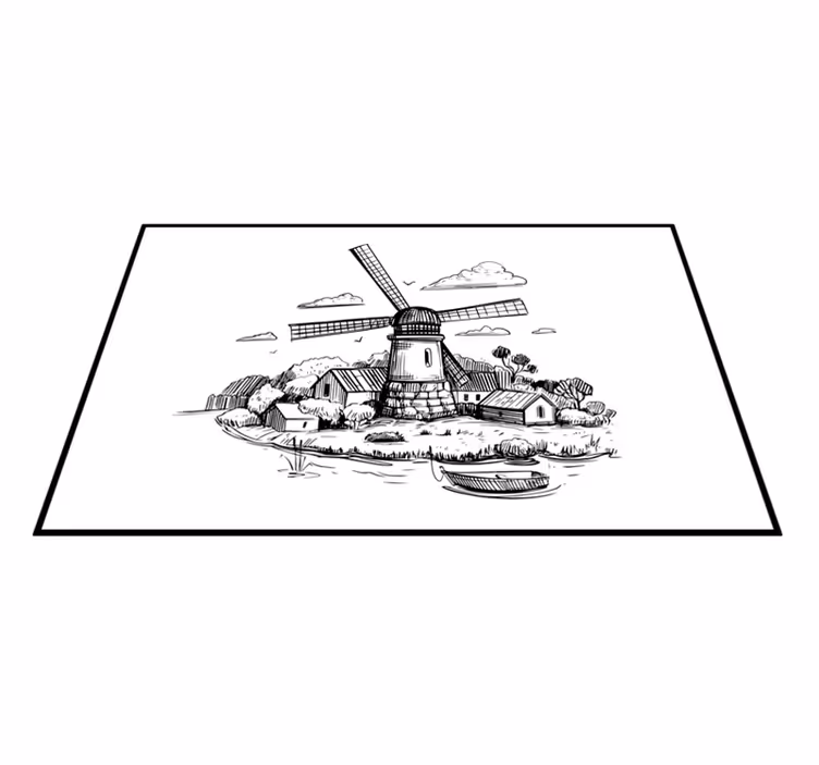 Tapis vinyle vintage paysage de moulins à vent - TenStickers